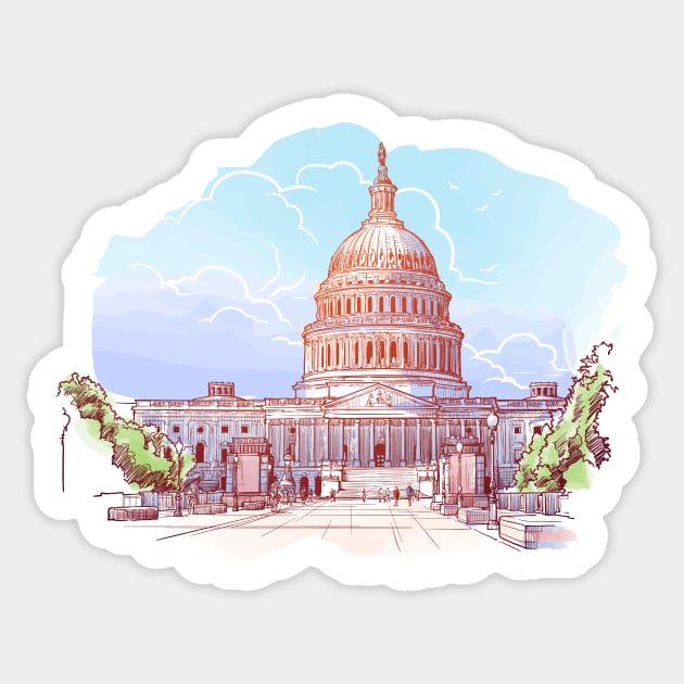 Panorama of the US Capitol. Painted Sketch isolated on white background. EPS10 vector illustration. Sticker by AntonVTokarev